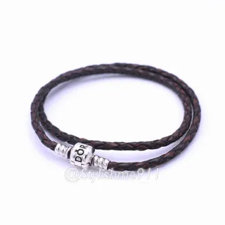 Photo of Authentic PANDORA Double Brown Leather Bracelet