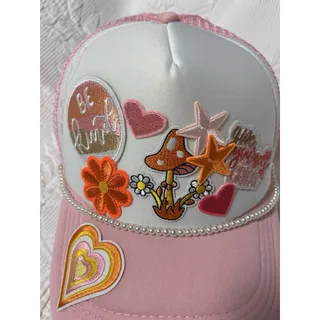 Photo of Custom Trucker Patch Hat Pink Adjustable Mesh Back