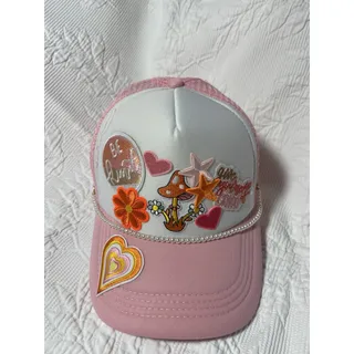 Photo of Custom Trucker Patch Hat Pink Adjustable Mesh Back