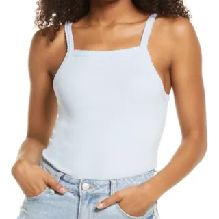 Photo of Bp. Picot Trim Cotton Blend Rib Bodysuit in Blue, Size 3X
