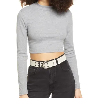 Photo of Bp. Mock Neck Long Sleeve Crop Top in Gray, Size S