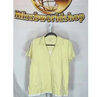 Photo of Liz Claiborne Yellow V-Neck Polo Short Sleeve Shirt Size XL