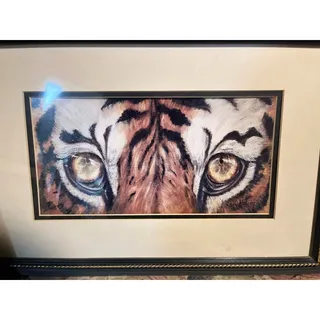 Photo of 3 Vintage Audrey Menefee Wildcat Eyes Printed Art Framed