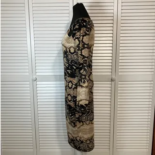 Photo of Venus Whimsigoth Y2K Tan Snakeskin Print Keyhole Neckline Bodycon Midi Dress S