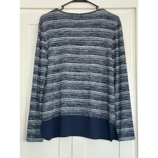Photo of Chico's navy and white long sleeve, flutter hem top Medium  8 ,Chico's 1