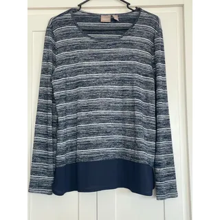 Photo of Chico's navy and white long sleeve, flutter hem top Medium  8 ,Chico's 1
