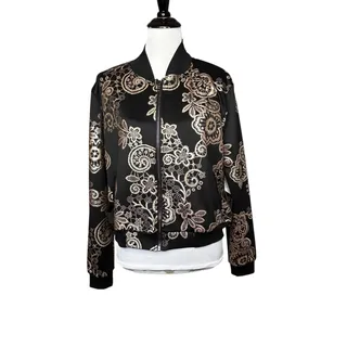 Photo of NEW LulaRoe Elegant Collection Jacket Stevie Bomber Wm Med Black Metallic Gold