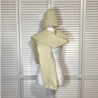Photo of NWT Handmade Crocheted Off White Textured Adult Matching Beanie Scarf 72”