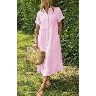 Photo of Summer Striped Midi Long Shirt Dress Casual Loose Short Sleeve Button Down Dress