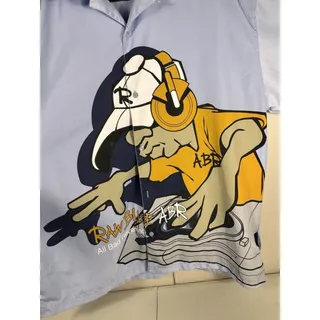 Photo of Vtg Y2K Raw Blue ABR All Bad Reversed DJ Button Up Shirt 2XL Graphic 2000s Rare