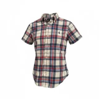 Photo of Ralph Lauren Boys Blue/Red Plaid Short Sleeve Button-Down Shirt – Size 4


