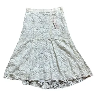 Photo of Rebecca Taylor Cream White Lace A-Line Mermaid Fluted Midi Skirt size 6 NEW Tags