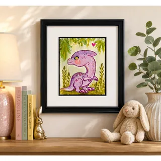 Photo of Original Framed Purple Kawaii Dinosaur Painting | Fantasy Kids Room Wall Art