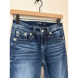Photo of Miss Me Bootcut Jeans Size 25 Mid Rise Boot Western Denim Embellished Pocket Y2K