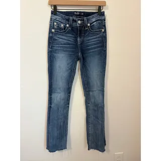 Photo of Miss Me Bootcut Jeans Size 25 Mid Rise Boot Western Denim Embellished Pocket Y2K