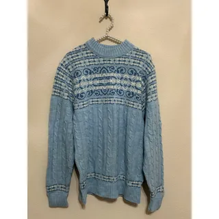 Photo of Vintage 1980's Jantzen Sweater Blue Knit Jumper Winter Pullover Made in USA