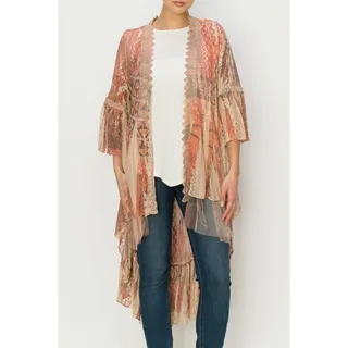 Photo of Origami Taupe Mauve Lace Hi-Lo Cardigan Small