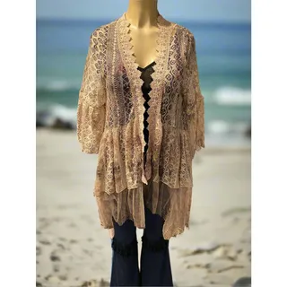 Photo of Origami Hi-Lo Beige Floral Lace Cardigan Small