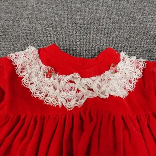 Photo of Vintage Jo Lene Dress Girls 0-6M Red Velvet Lace Trim Party Made USA Holiday