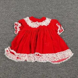 Photo of Vintage Jo Lene Dress Girls 0-6M Red Velvet Lace Trim Party Made USA Holiday