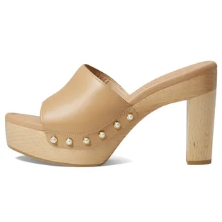 Photo of Stuart Weitzman Metallic Pearly-Stud Clog 85 Sandal Adobe Brown 9.5 B