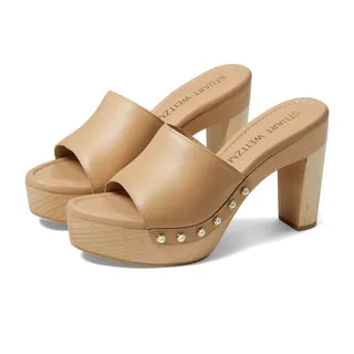 Photo of Stuart Weitzman Metallic Pearly-Stud Clog 85 Sandal Adobe Brown 9.5 B