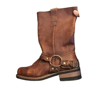 Photo of XElement Women’s Crazy Horse Brown Leather Square Toe Harness Boots Size 6