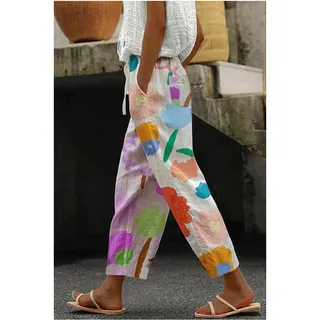 Photo of Vintage Floral Print High Elastic Waist Wide Leg Capri Beach Palazzo Pants