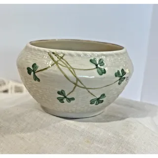 Photo of Belleek Ireland Millennium 2000 Shamrock Bowl Basketweave 4.5” Irish Porcelain