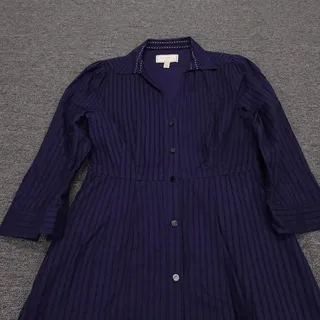 Photo of Moulinette Soeurs Dress Womens 2 Blue Striped Long Sleeve Hi Low Fit & Flare