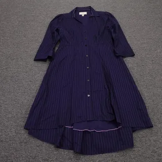 Photo of Moulinette Soeurs Dress Womens 2 Blue Striped Long Sleeve Hi Low Fit & Flare