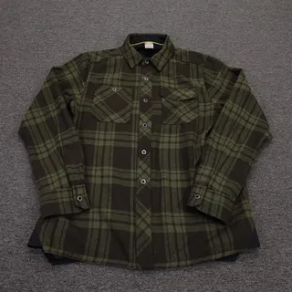 Photo of Rab Shirt Mens Large Green Plaid Flannel Long Sleeve Wool Blend Hiking Outdoor