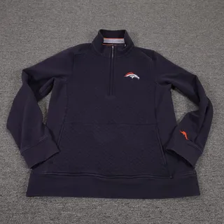 Photo of Denver Broncos Sweatshirt Womens Medium Blue NFL Football Tommy Bahama 1/4 Zip