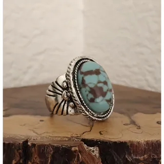 Photo of Silver Tone Oval Blue Turquoise Bezel Set Cocktail Ring