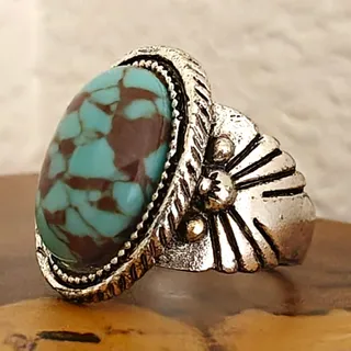 Photo of Silver Tone Oval Blue Turquoise Bezel Set Cocktail Ring