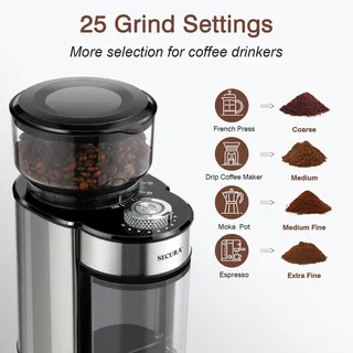 Photo of Secura Conical Burr Electric Coffee Grinder 25 Grind Settings 2-12 Cups Capacity
