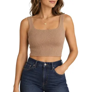 Photo of Everlane Cozy-Stretch Tank Camel Wool Yak Hair Blend Ribbed Crop Tank NWT Large