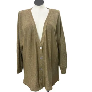 Photo of Ulla Popken Plus Size 20/22 Boyfriend Cardigan Sweater Gold Metallic Holiday