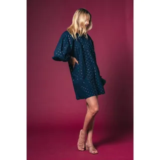 Photo of The Shirt by Rochelle Behrens Minka Long Sleeve Shirt Dress Navy Lurex S NWT