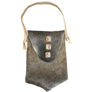 Photo of Cowhide Shoulder Bag Hair On Tooled Leather Bead Detail Native Southwest Cowgirl