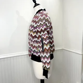 Photo of Flawless Size M Bomber Jacket Colorful Rainbow Tweed Chevron Front Zip Pockets
