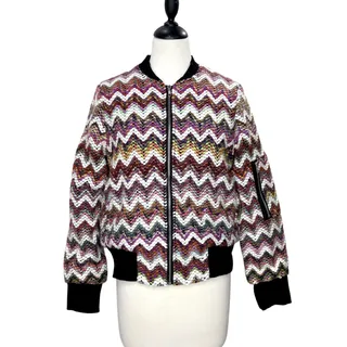 Photo of Flawless Size M Bomber Jacket Colorful Rainbow Tweed Chevron Front Zip Pockets