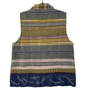 Photo of Ivy Size S Tapestry Vest Woven Vtg Striped Southwest Cottage Embroidered Beaded