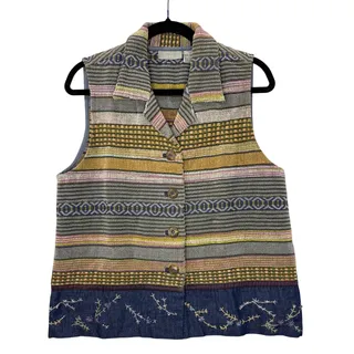 Photo of Ivy Size S Tapestry Vest Woven Vtg Striped Southwest Cottage Embroidered Beaded