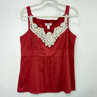 Photo of Ann Taylor LOFT Size 12 Babydoll Top NEW Sleeveless Crochet Lace Trim Boho