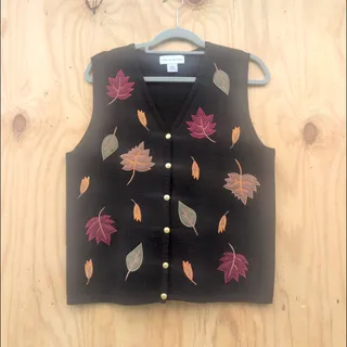 Photo of Croft & Barrow Embroidered Leaves Whimsical Fall Thanksgiving Vest Women's XL