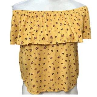 Photo of Hollister Womens Blouse Multicolor Floral Short Sleeve Keyhole Neck Tie Ruffle S