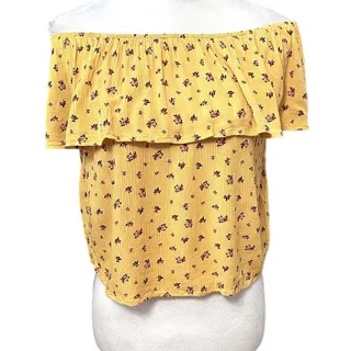Photo of Hollister Womens Blouse Multicolor Floral Short Sleeve Keyhole Neck Tie Ruffle S