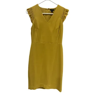 Photo of Ann Taylor Women's Mustard Yellow Ruffle Sleeve V Neck Sheath Dress 00P NWOT
