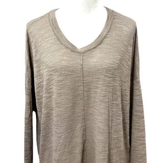 Photo of Cherish Long Sleeve Sweater Pullover Marled Design V Neck Boxy Knit Brown Small